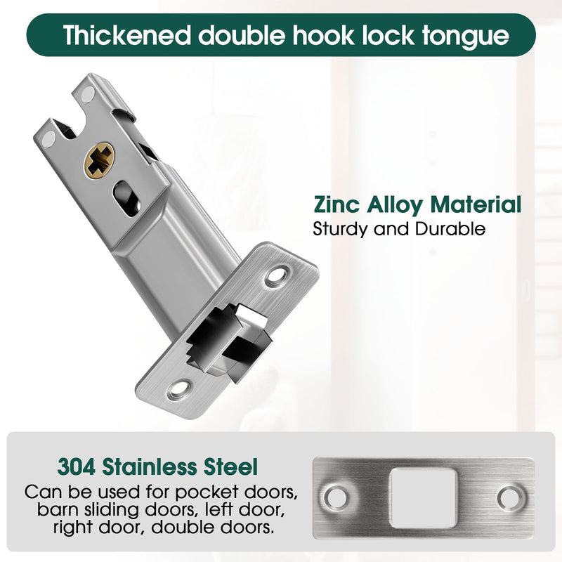 Square Pocket Door Lock, Satin Nickel Pocket Door Hardware, Sliding Pocket Door Lock with Key, Flush Pocket Door Latch for Bed/Bath Square Entrance