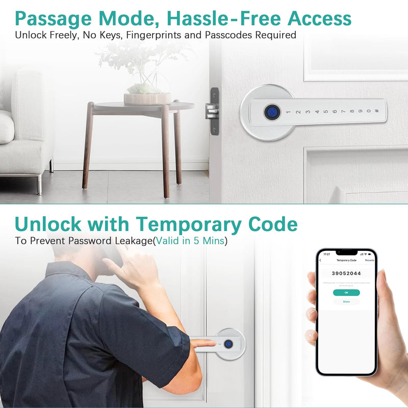 Fingerprint Door Lock, Smart Fingerprint Door Knob for Bedroom, Keyless Entry Finger Thumb Print Door Lock with Handle, Biometric Thumbprint Passcode Door Knob with Code Keypad