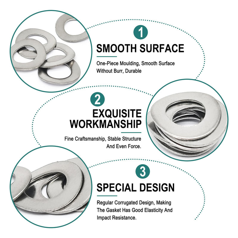 100pcs Wave Spring Lock Washer Assortment Kit,304 Stainless Steel Springs,Curved Spring Washers Springs Gaskets,M6 M6