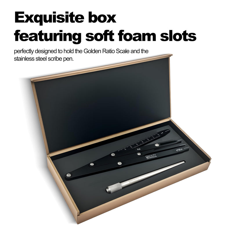 Eyebrow Ruler Brow Compass Golden Ratio Stencil Flexible Arms Microblading Tattoo Eyebrow Positioning Measurement Calipers Foldable Makeup Symmetrical Tool with Stainless Steel Microblading Pen Set