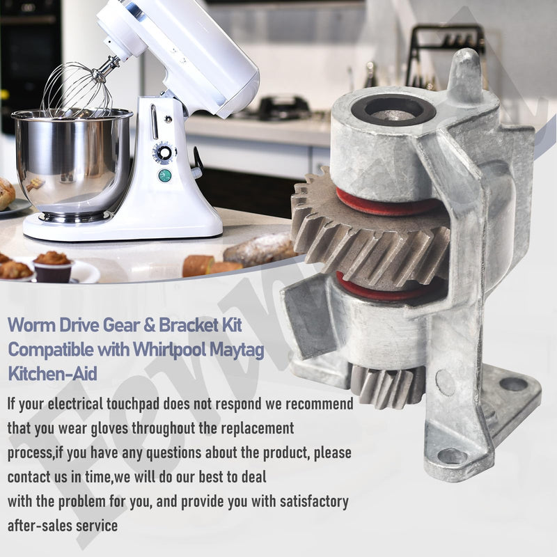 Upgrade Metal Gear WP240309-2 240309-2 Worm Drive Gear & Bracket Kit Compatible with KitchenAid EA734273 PS734273 AH734273 4162100 4162101 4169907 4169941 4170007 4176130 949544
