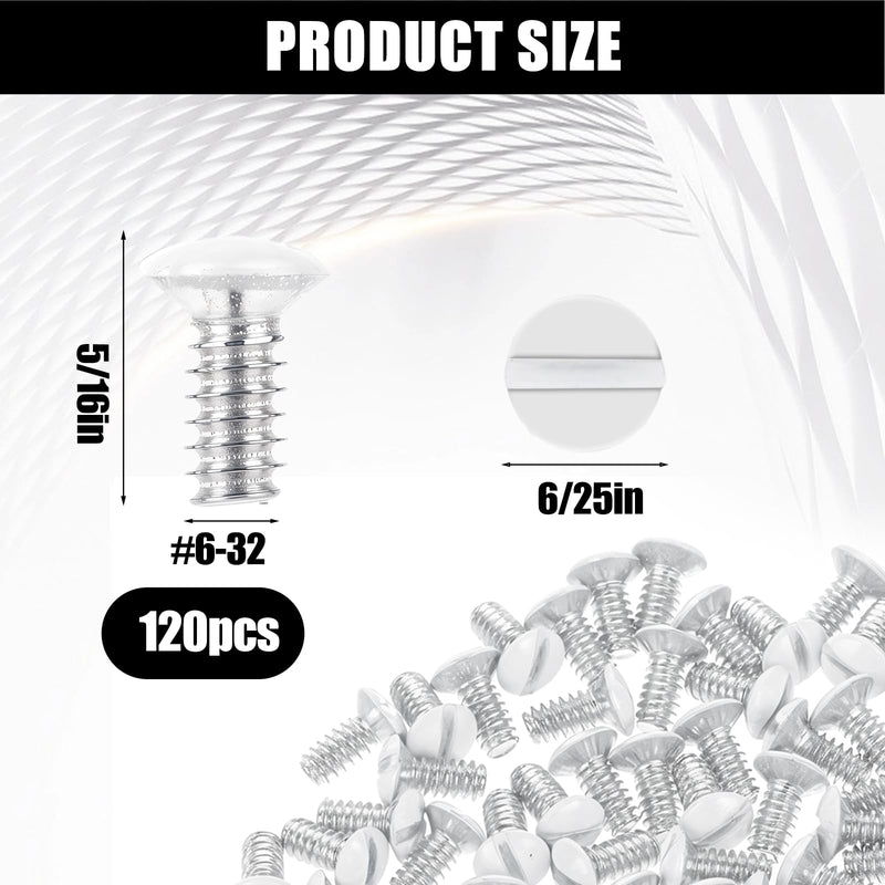 120 Packs Wall Plate Screws, 5/16 Inch Long 6-32 Thread, Wall Switch Plate Screws Oval Head Milled Slot Replacement Wall Plate Screws Outlet Cover Screws for Wall Plates Replacement