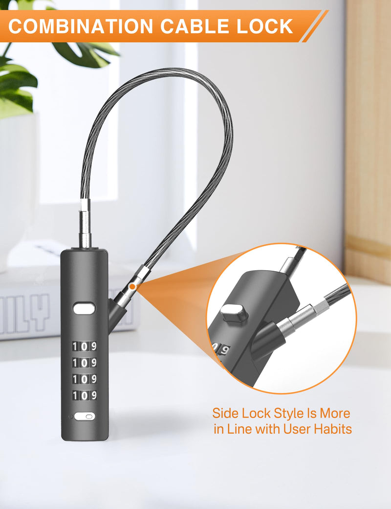 Portable Cable Lock, Small Combination Rope Lock, with 3 Replaceable Steel Ropes (9’’ / 23.6’’ / 47.2’’), Wire Lock for Cabinet, Bike, Luggage, Gate, Door, Fence, (Gun-Grey, 1 Pack) Gun-grey