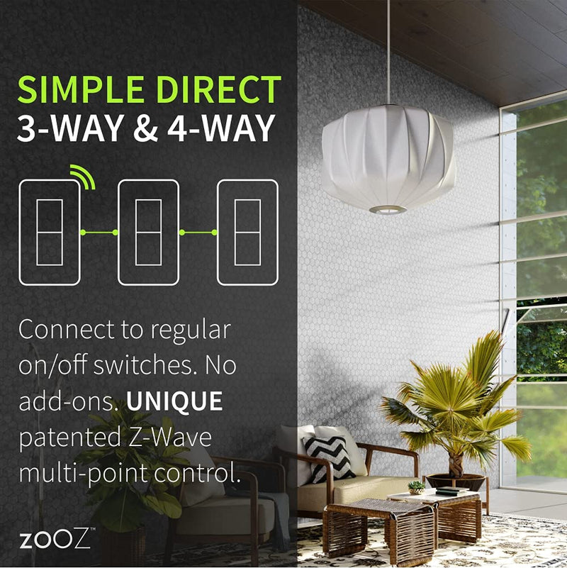 Zooz 800 Series Z-Wave Long Range S2 On Off Switch ZEN76 800LR, White | Simple Direct 3-Way and 4-Way Solution (Works with Regular Switches, No Aux Switch Needed) | Z-Wave Hub Required 800LR S2 On Off Switch ZEN76
