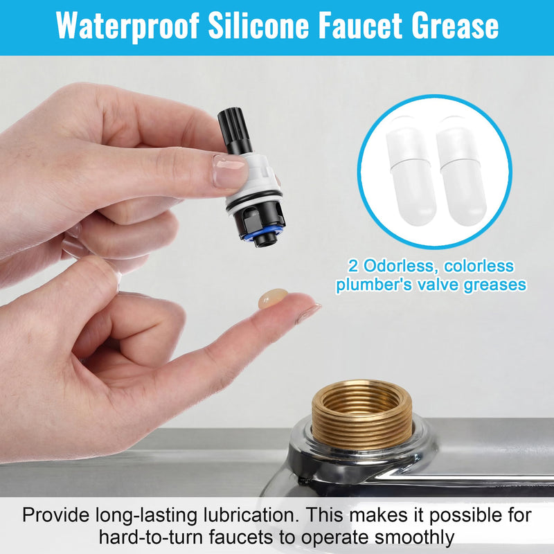 Dreyoo 2 Set Hot Cold Faucet Cartridge Replacement Kit Compatible with Pfister 9100310/Pfister 9100320/Pfister 962-0420 Retainer Nuts, Come with Waterproof Silicone Grease