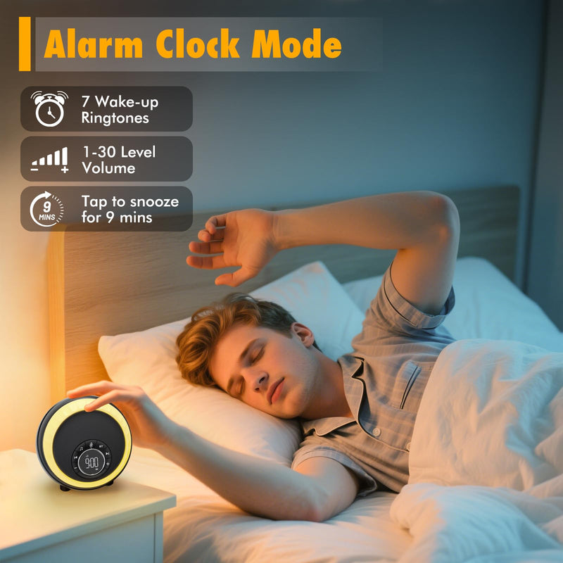 Night Light Bluetooth Speaker Alarm Clock, Portable Sound Machine with White Noise, Touch Bedside Lamp for Bedroom, Dimmable Warm Light, RGB Color Changing, Best Gifts for Teenage Boys Girls Standard