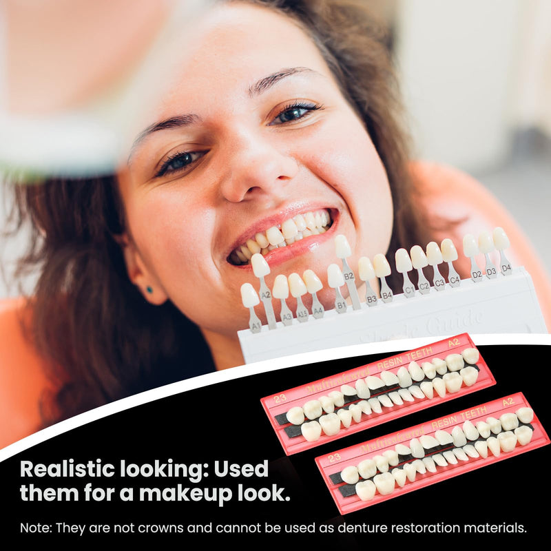 Nuanchu 560 Pcs False Teeth Acrylic Resin Denture Replacement Fake Teeth 20 Sets Denture Tooth Kit Upper Lower Dental Materials 23 A2 for Halloween DIY Dental Education Teeth Teaching Model