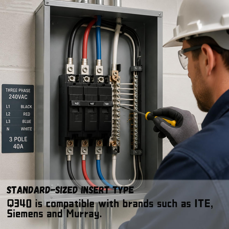Q340 Circuit Breaker 3 Pole 40-Amp, 120/240v, Fit for Siemens Type EQ, EQL, SEQ, EQG, PL and ES Series loadcentres.Plug-in Standard Circuit Breaker,Thermal Magnetic Protection