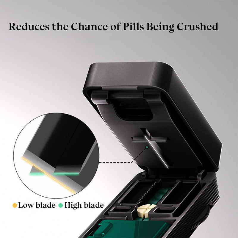 Adjustable Gear-Driven Pill Cutter & Splitter - Precision 1/2 & 1/4 Tablet Crusher for Small and Tiny Pills, Vitamins with Safety Blade Cover | Portable for Travel, Home, Purse & Pocket