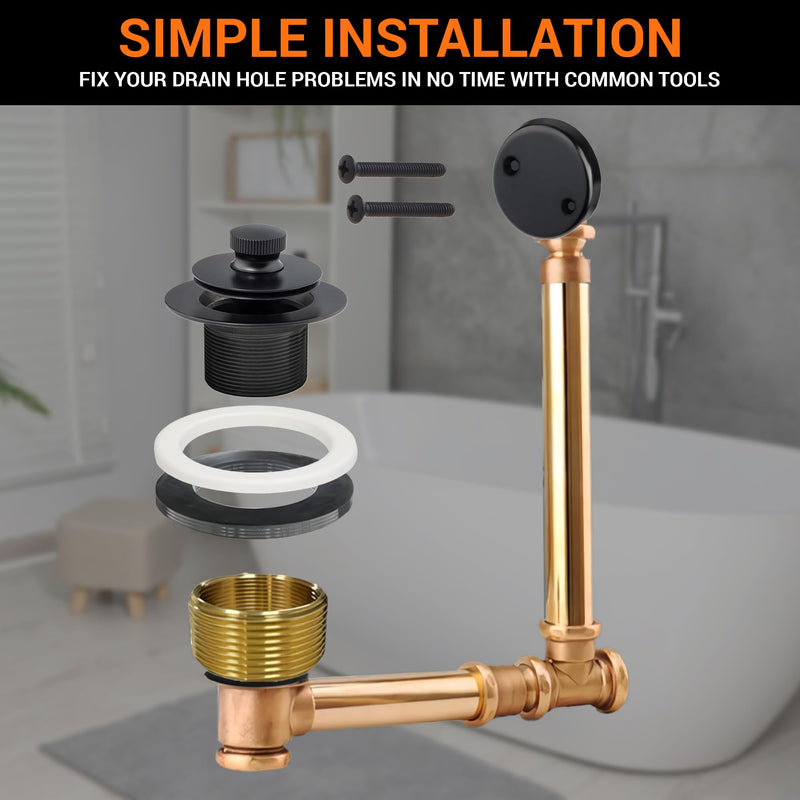 BlueStars Lift & Turn Tub Trim Kit Set with Two-Hole Overflow Faceplate - US Standard Size Fits 1.40"-1.50" Holes - Complete Kit with Fine Thread/Coarse Thread & No-putty Gasket Assembly