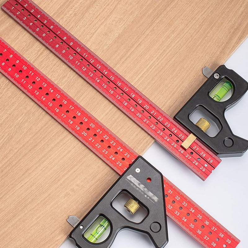 16 Inch Heavy Duty Combination Square, Aluminum Alloy 45°/90°Woodworking Square Tool, Multifunctional Rafter Combo Square Measuring Tools 40cm