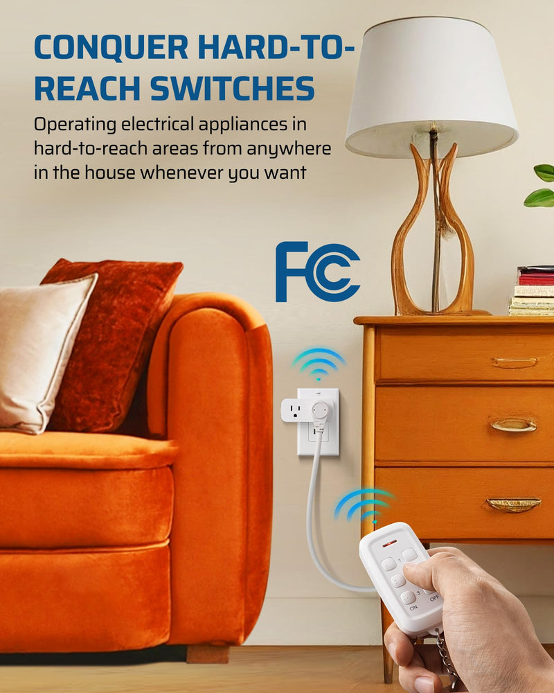DEWENWILS Wireless Remote Control Outlet, 2 Independent Control Sockets Electrical Remote Light Switch, No Interference Remote Outlet Switch, No Wiring, 15A/1875W, 100 FT Range, FCC Listed… White