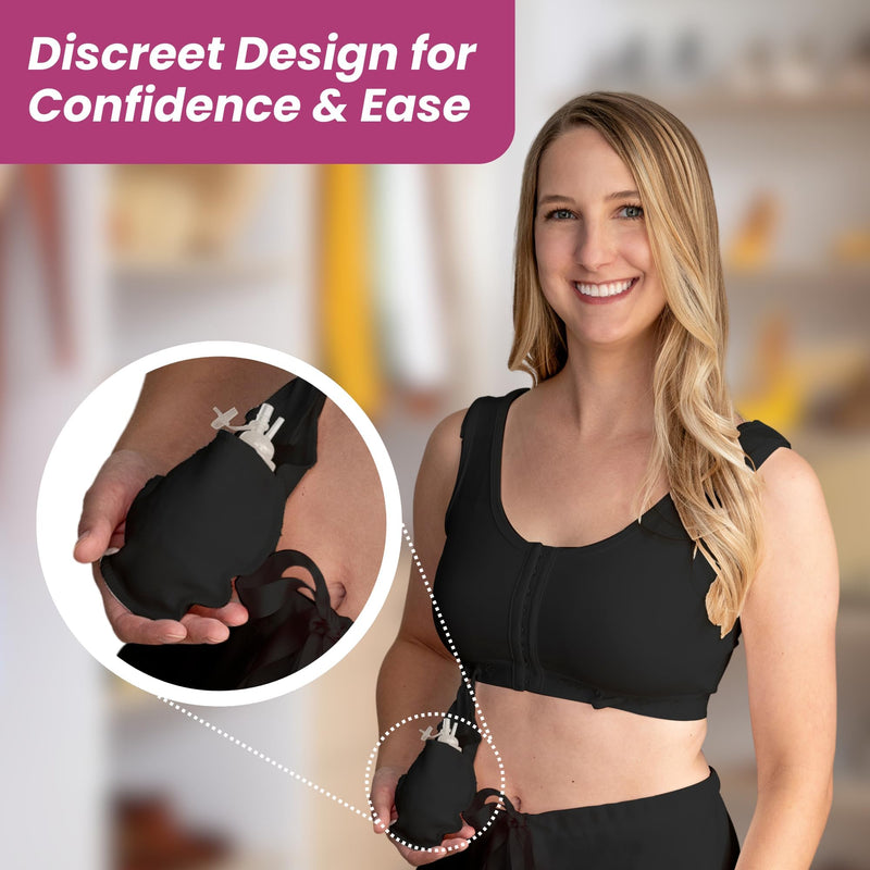 Gentle Touch Surg-Ease Drain Holder Pouch - Essential Surgical Recovery Supplies for Post Mastectomy, Lumpectomy, and Breast Surgery - Surg-Ease Drain Pouch Compatible with Surg-Ease Bra - Black