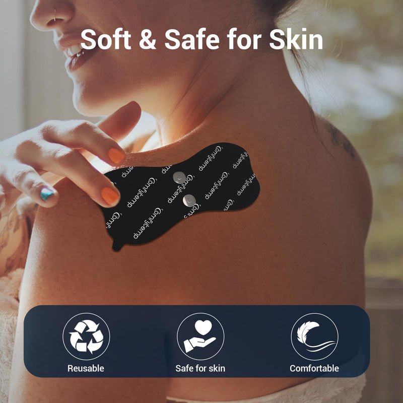 Comfytemp Official Smart TENS Unit Replacement Pads for K6108 K6133, 4 Pack FSA HSA Eligible Wireless TENS Pads,Reusable Self Adhesive Electrodes with Premium Quality, Non-Irritating Design Black
