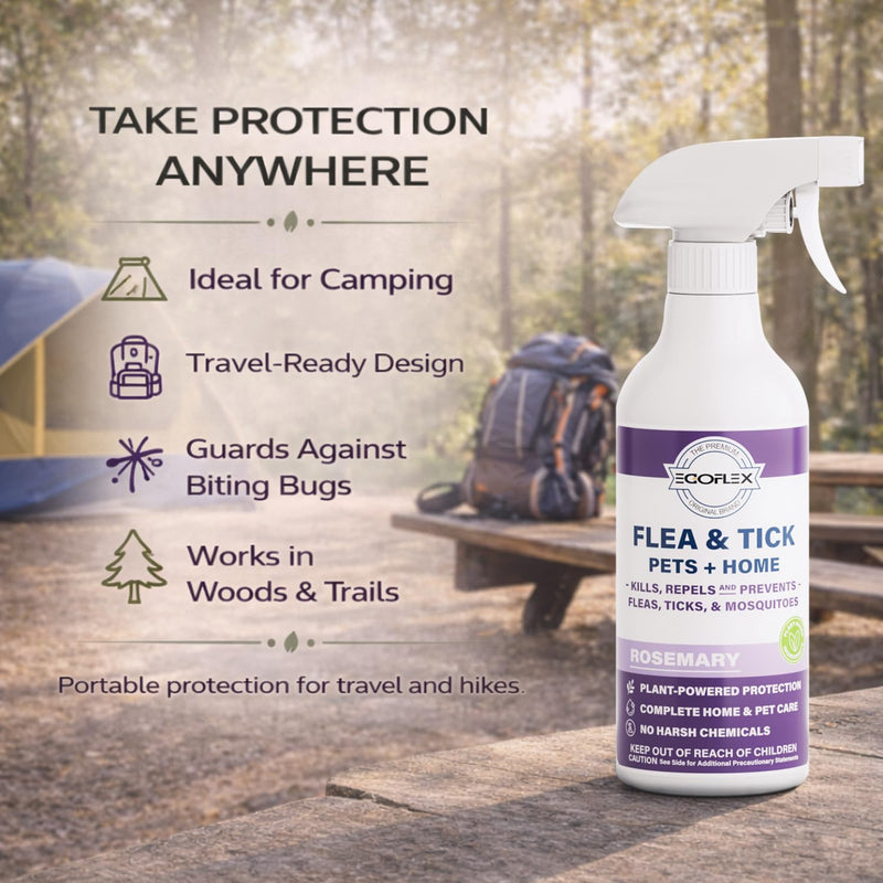 Flea Spray for Home & Pets - Flea and Tick Prevention for Dogs - Plant Based Repellent with Natural Essential Oils for Dog Flea Treatment Protection - Rosemary Scent - 16 Fl Oz
