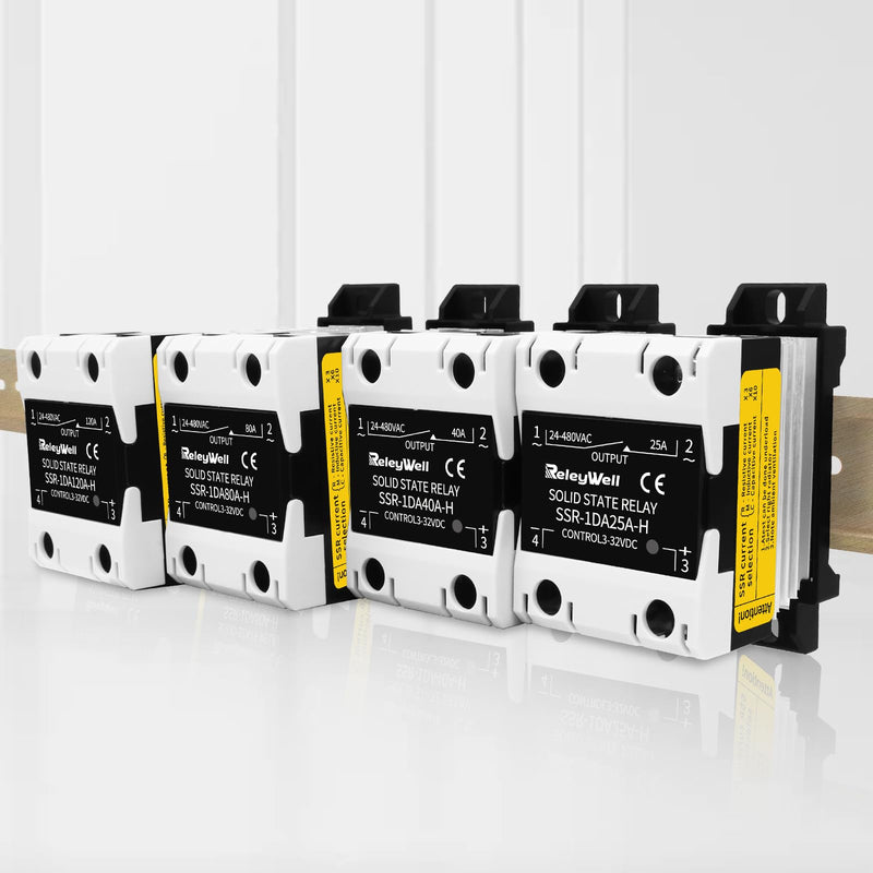 Solid State Relay, 80A DIN Rail SSR Relay with Radiator, DC to AC, 24vac Relay, relays (Input 3-32VDC Output 24-480VAC) 80DA