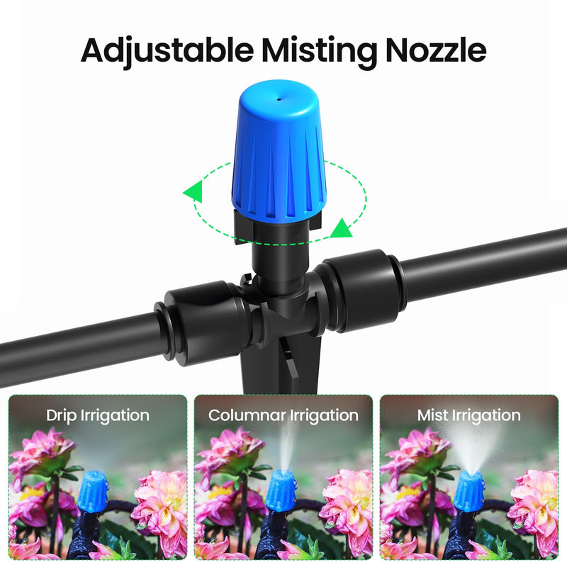 MIXC 65FT Greenhouse Watering System- Quick Efficient Connector Hanging Plant Watering System Automatic Mist Irrigation Kit with 1/4" Blank Tubing and Misting Nozzles 65FT(Updated)