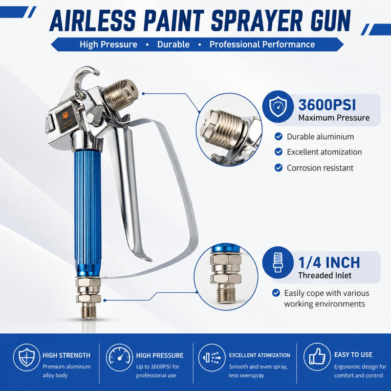 Airless Paint Spray Gun Kit, 3600 PSI, Tips, Extension Wand, Swivel Joint