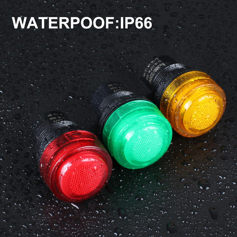 2Pcs 30mm Anti-Vandal and Anti-Corrosion Power Signal Indicator Light 110V 220V 380V AC 1.18" mounting Hole Size (Red) Red 110-380V