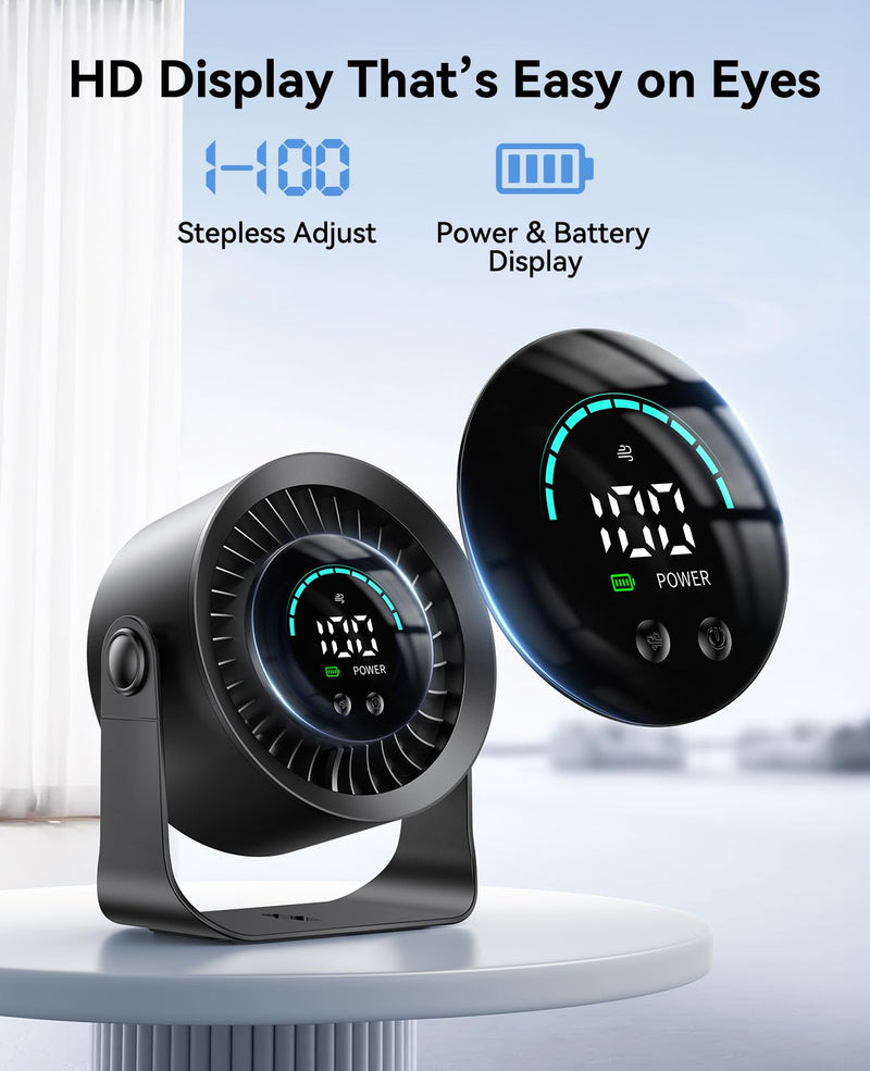 DIGIX Portable Desk Fan, 100 Speeds, 360° Rotation, USB Rechargeable Black
