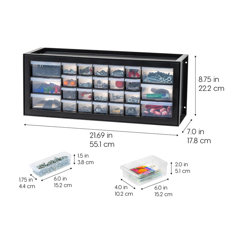 IRIS USA 26 Drawer Parts and Hardware Cabinet + 11" x 6" x 5" Medium Plastic Open Front Stackable Storage Bin, 8-Pack, Stackable Craft Supplies Cabinet Classroom Office, Black - NewNest Australia