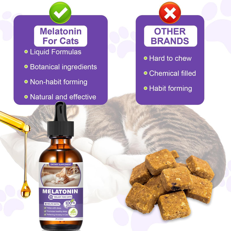 Cat Melatonin, Melatonin for Cats, Cat Tranquilizer to Anxiety Relief for Feline and Stressful Emotions in Kitten, Cats Sleep Aid to Promote Relaxation and Entry into Sleep in Kitten 120 ml