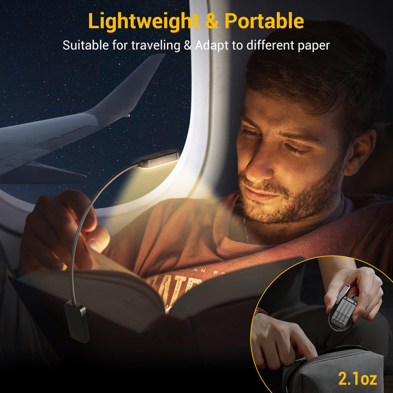 Book Light 2 Pack, Rechargeable Reading Lights for Books in Bed-Eye Caring 3 Colors, Stepless Dimming, 360° Flexible Studying Small Desk Lamp, Lightweight Clip-on LED Night Light for Book Lovers, Kids Black