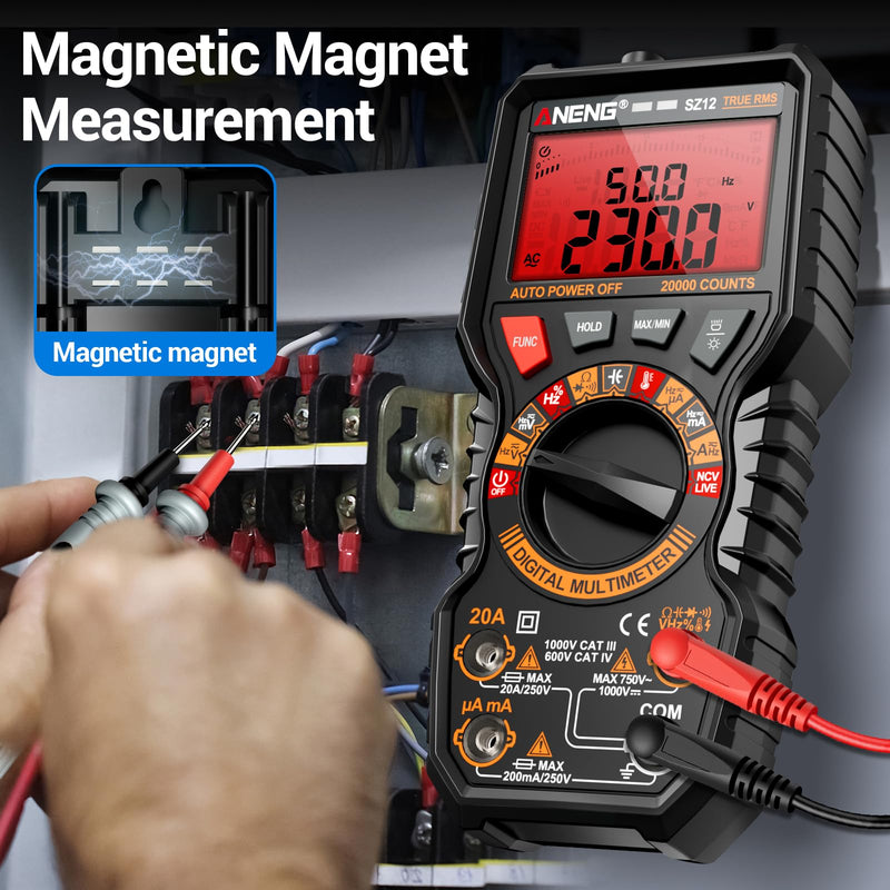 ANENG Multimeter,TRMS 20000 Counts Magnetic Digital Tester with High Resolution Auto Ranging MAX/MIN Voltmeter Measures AC/DC Voltage,Current,Resistance,Capacitance, NCV,Data Hold Amp for Automotive 20000 Counts(Combination Kit)