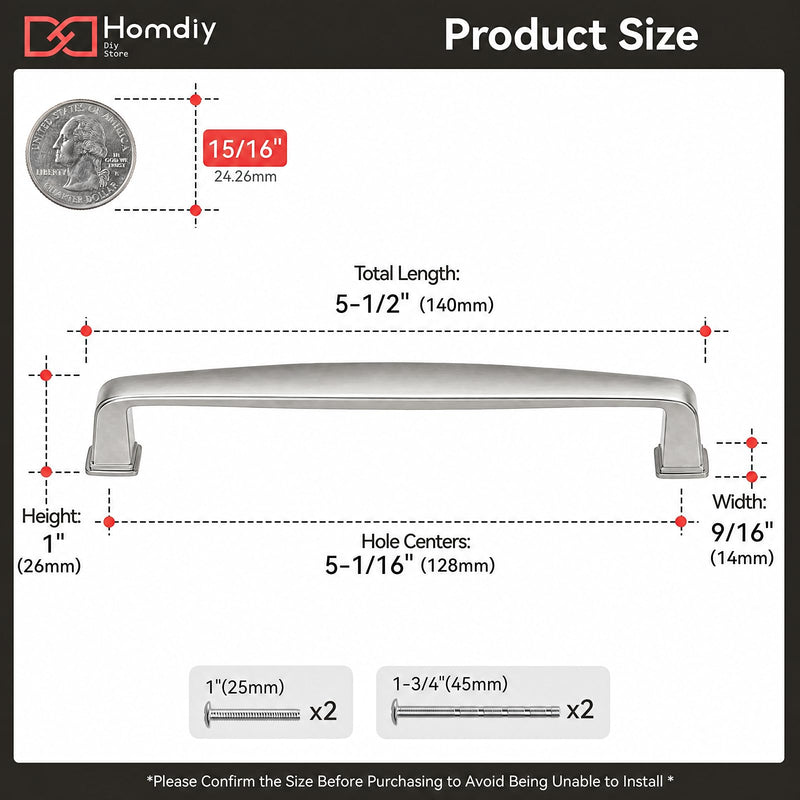 homdiy 25 Pack 5" Brushed Nickel Cabinet Pulls Kitchen Drawer Handles 5-1/16 Inch Hold Center