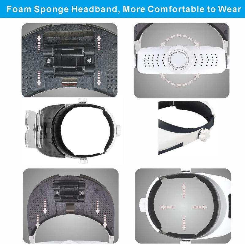 Large Lens Head Magnifier Headband Magnifying Glass with Light Hands free 8 LED Magnifier with White and Yellow Light for Close Work, Crafts, Hobby, Reading, Repairing, Sewing, Jewelry