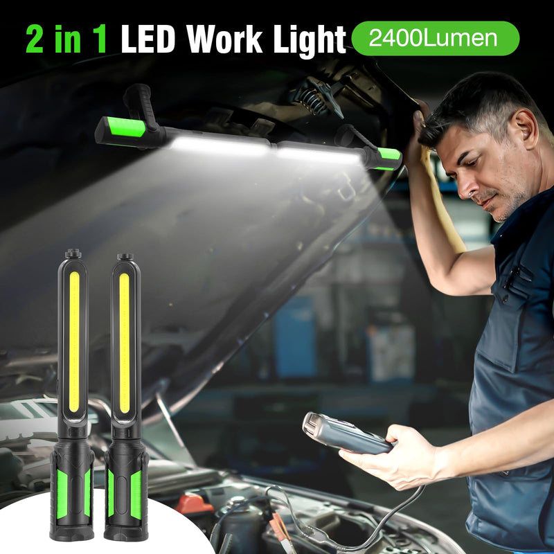 SYLSTAR Work Light for Mechanic, 2400LM Bright LED Work Light, 4400mAh Rechargeable Underhood Work Light Bar with Hooks, Magnetic Mechanic Light for Car Repairing/Inspection/Garage/Workshop/Emergency Green