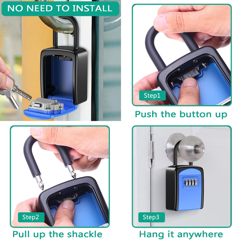 ORIA Key Lock Box, 4 Digit Combination Key Storage Lock Box, Key Safe Box with Removable Shackle, 5 Keys Storage Capacity Waterproof for Indoor Outdoor, Blue, 3.66 inch 1 Piece