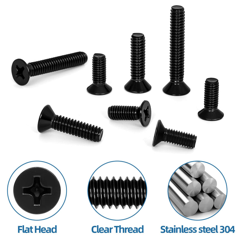 M3 x 6mm Countersunk Flat Head Machine Screws, Full Thread, 304 Stainless Steel Black Finish, 50 PCS M3 x 6mm