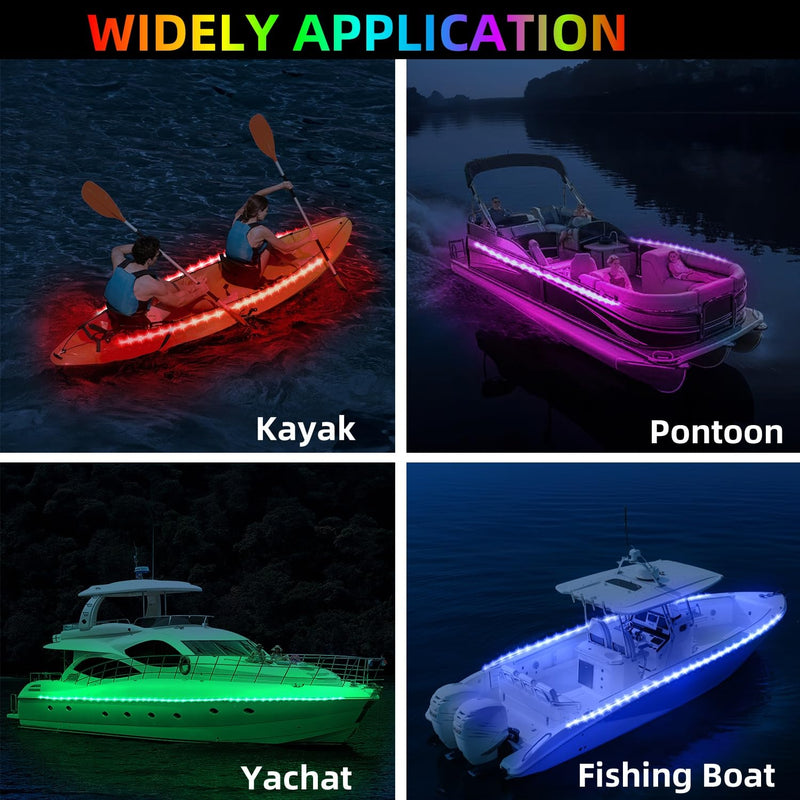 Battery Powered Led Kayak Lights, RGB Color Changing Paddleboard SUP Canoes Lights, IP68 Waterproof Marine Submersible Boat Light Strip with Remote, Marine Boat Interior Light, 2 Pack