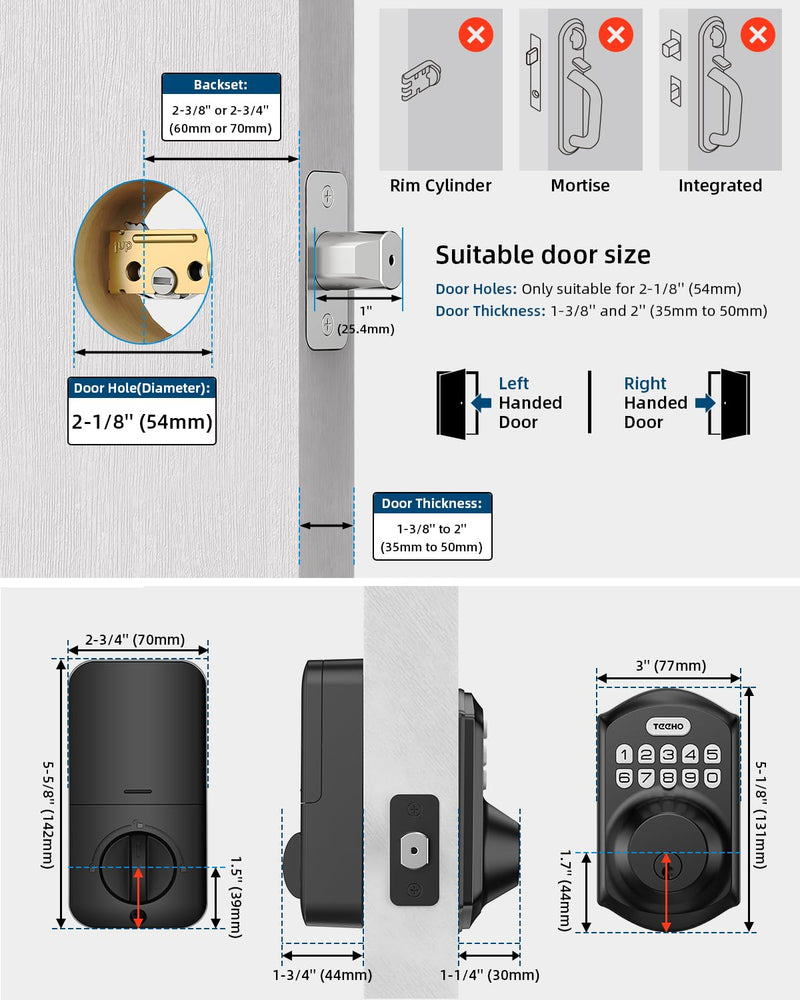 TEEHO TE001 Keyless Entry Door Lock with Keypad - Smart Deadbolt Lock for Front Door with 2 Keys - Auto Lock - Easy Installation - Matte Black Traditional