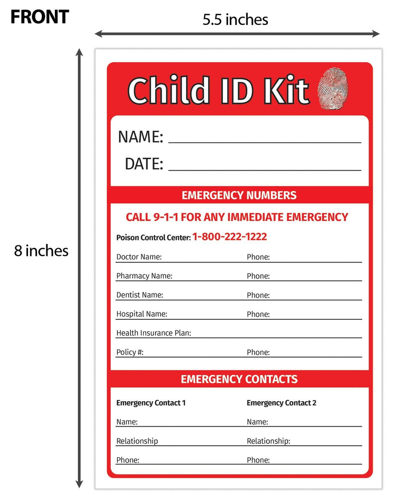 Child ID Fingerprint Kits (5 Pack) - Finger Print Kits for Kids - Child Emergency Identification Cards - English/Spanish - Includes Ink Strips for Fingerprinting 5 Pack