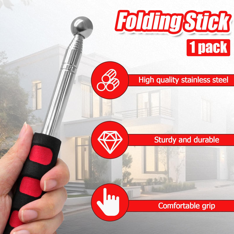 Litoexpe 115cm Hollowing Drum Hammer Sound Detection Folding Stick, Thickened Telescopic Rod for House Decoration Inspection (Red) Red