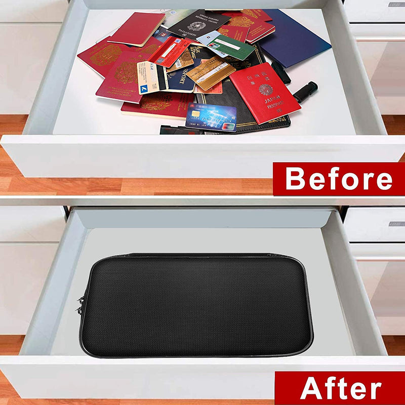 ENGPOW Small Fireproof Bag with Lock,Fireproof Soft Money Organizer Case (9x 5.3 x 3.7 inches),3-Layer Cash Safe Coin Organizer Bag Set Storage for Valuables-Currency,Keys,Card,Passport(2 Pack) Black and Silver