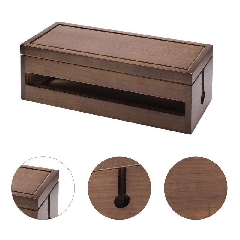 Changsuo Cable Management Box Wooden Cord Organizer Box for Extension Cord Power Stripe Surge Protector Wire Management Concealer Cover Hider for Desktop Home Office Kitchen (Brown) Brown