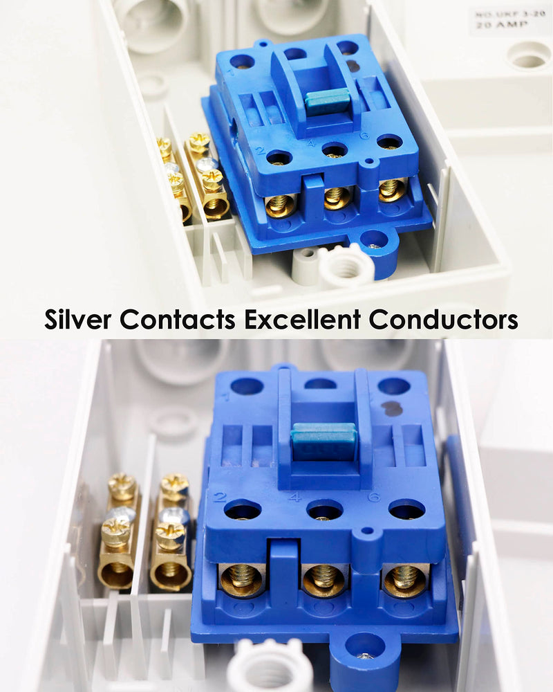 Enclosed Motor Disconnect Switch 20A 440V 3 Pole, IP65 Waterproof Heavy Duty Safety Isolation Switches, 20 Amp Disconnect Switch for Generator Welding Food Processing 20A 3 Pole