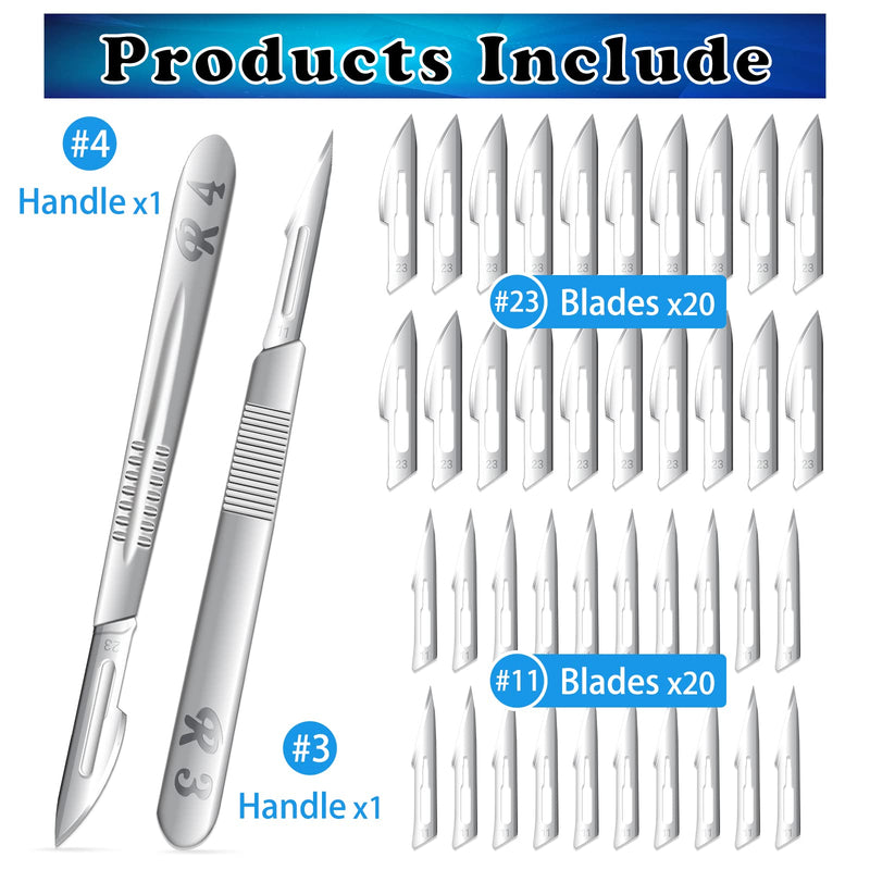 40 Pieces Scalpel Blades #11#23 Scalpels Surgical Blades with 2PCS #3#4 Handle & Storage Box,Individually Wrapped High Carbon Steel Blades for Sculpting, Cutting,Crafts & More 42PCS