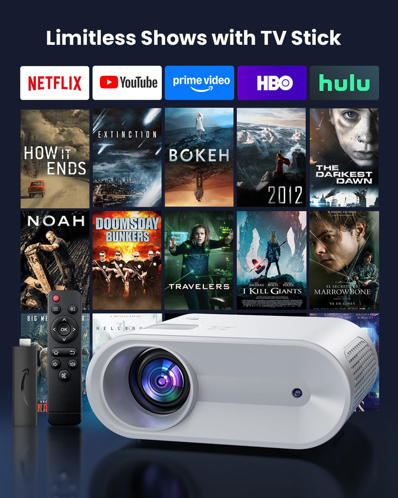 Mini Projector, YOWHICK 2025 Upgraded Full HD 1080P Support Video Projector, Portable Movie Projector for Home Theater, Compatible with iOS/Android/Windows/TV Stick/Box/USB/HDMI