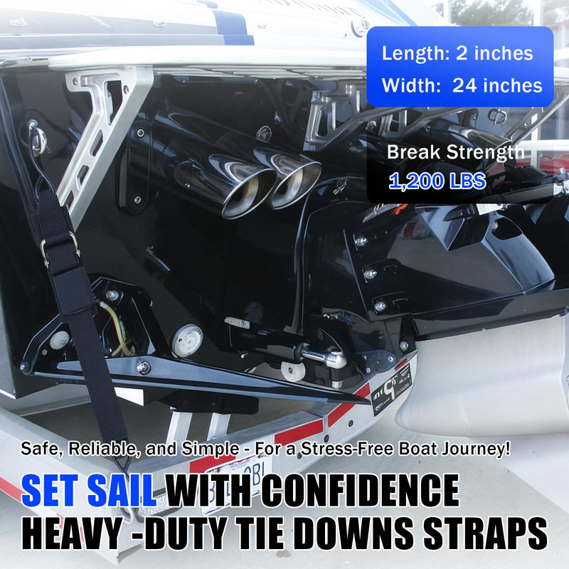 Boat Trailer Tie Down Straps, for Yamaha Watercraft PWC Adjustable Boat Trailer Straps, with Quick Release Buckle & Anti-Scratch Hooks 2 Inch x 24 Inch for Trailer、Boat or Kayak Secure - 2PCS (Black)