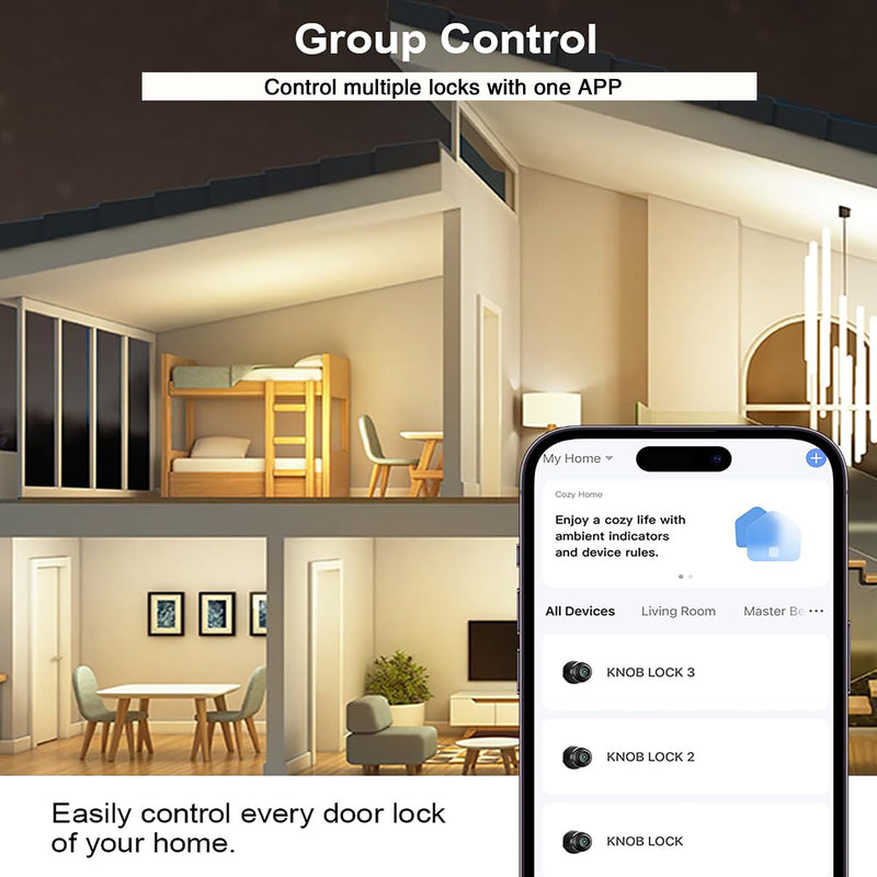 3-in-1 Smart Door Lock with Fingerprint Unlock, Smart Fingerprint Door Knob, Auto Lock & App Control – Keyless Entry for Home, Office, Garage & Apartment