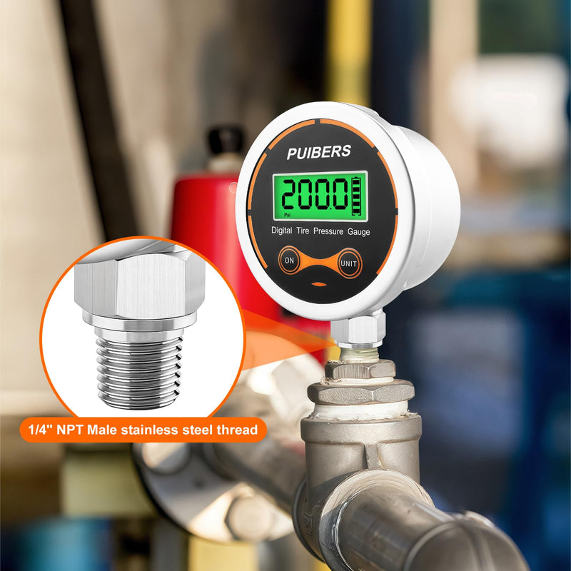 Digital Oil Pressure Gauge 1/4 NPT 200 PSI，Media Oil, Air or Water Pressure Gauge 304 Stainless ±0.25% Accuracy,Suitable for Home Water Pipe, HVAC,Air Pressure Measuring
