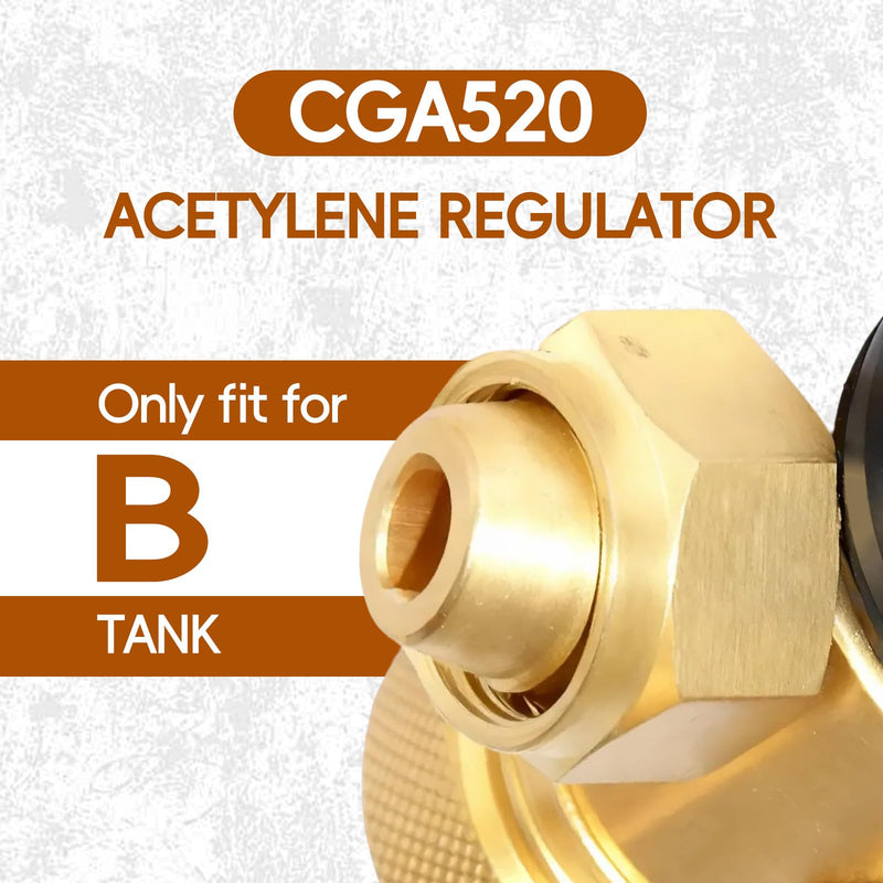 CGA520 AR-B Acetylene Regulator for B Tanks, Acetylene Gauge for Turbo Torch 0386-0725, Acetylene Torch Kit, Turbo Torch Acetylene