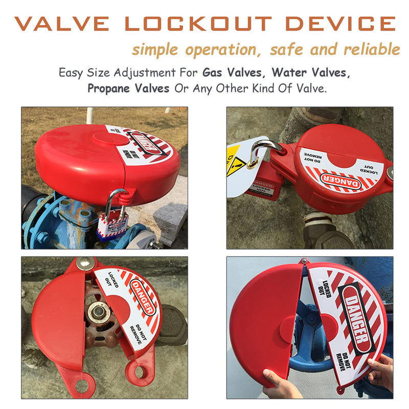 Gate Valve Lockout Device Rotating Plastic Outdoor Water Hose Protector Babyproof 2.5-5in Diameter Valve Handles Red Secure for Water Spigot Faucet Knob Oil Natural Gas Propane Tank Lock Outdoor Large valve locks without locks