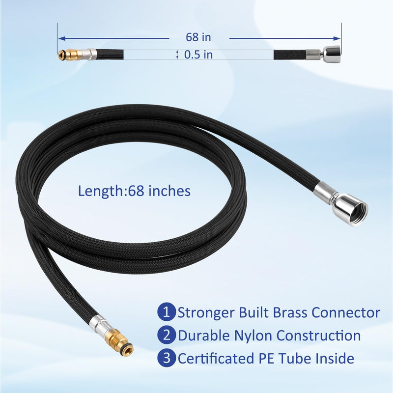 Hygie Rinse K-1219935-BC Hose Kit Compatible with Kohler Pull Down Kitchen Faucet, 68 Inches Bright Chrome Pull-Out Kitchen Faucet Hose Replacement Part of K-1304674-BC, with 4 Adapters facuet hose + adapter