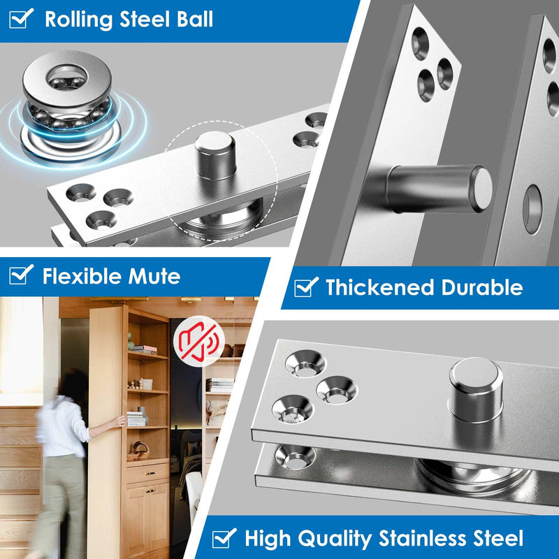Heavy Duty Hidden Pivot Hinges for Murphy Door – 300LB Side Mount 1 Set, Stainless Steel Secret Door Hardware Kit for Bookshelf, Wood Door, and Hidden Room Entry (Center Mount 1 Set) Center Mount 300lbs 1 Set