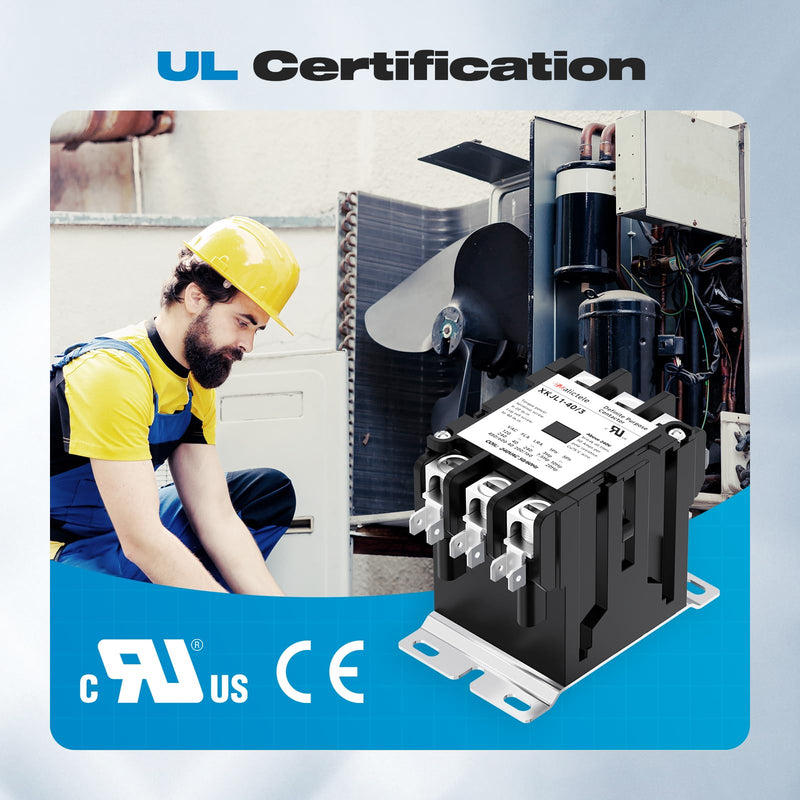 AC Contactor, Malictele 3 Pole 40 Amp Contactor 240V Coil HVAC Contactor for AC Unit Outdoor Compatible Condenser Compressors Refrigeration Systems Motors 3P 40A 208/240VAC